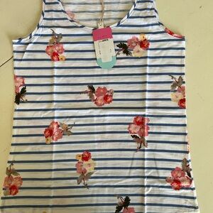 Joules Bo Printed Tank Top in Floral & Blue Stripe NWT